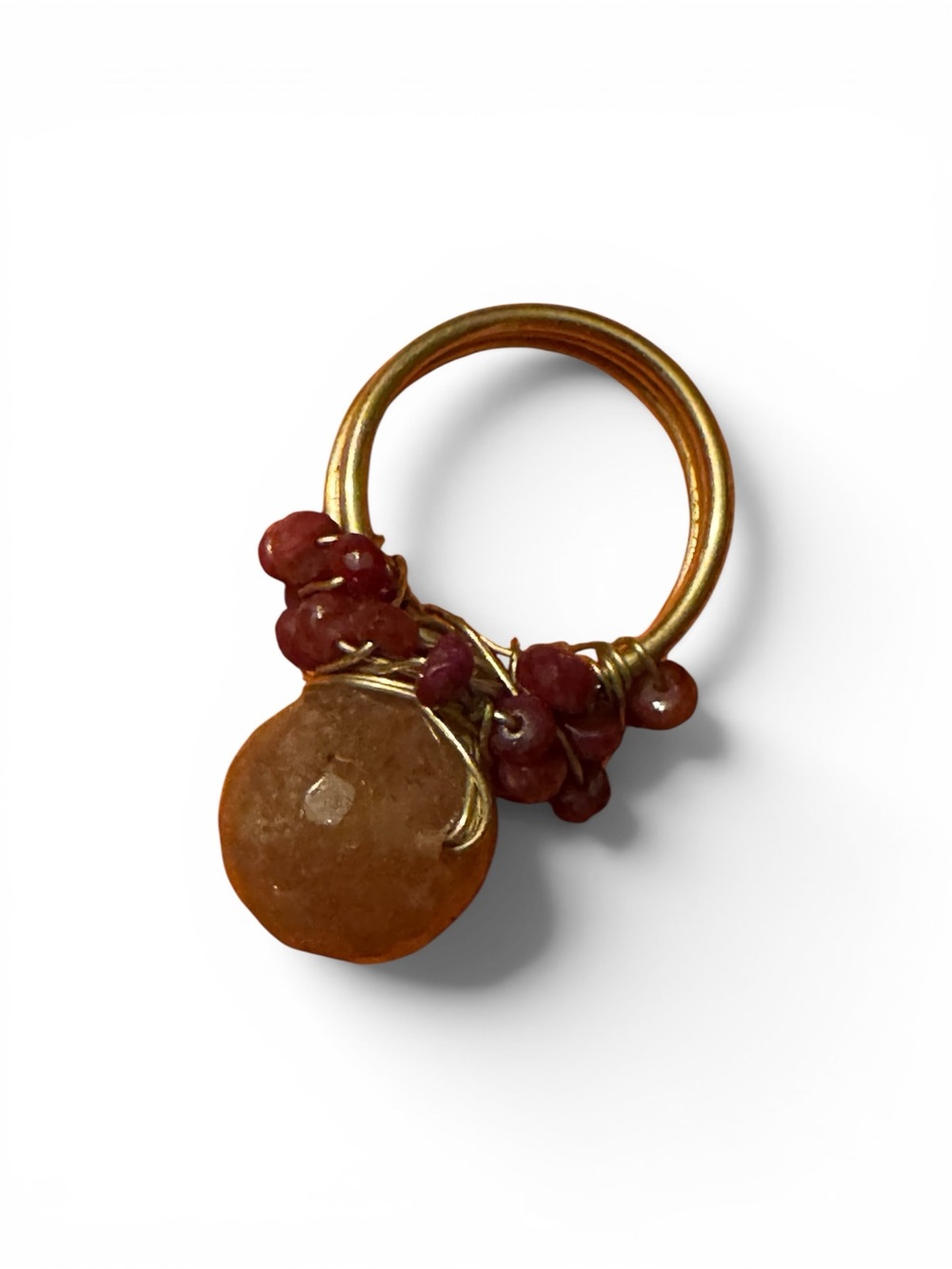 Gold-Tone Ring with Amber Disc and Garnet Accents